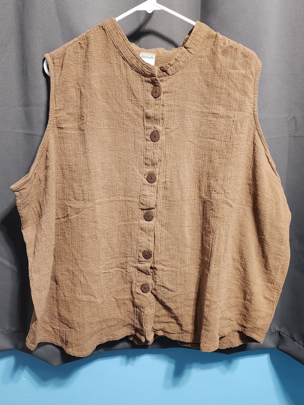 Blair 2-Piece Set 3XL Brown Crinkle Cotton Gauze Sleeveless Top Pull On Pants